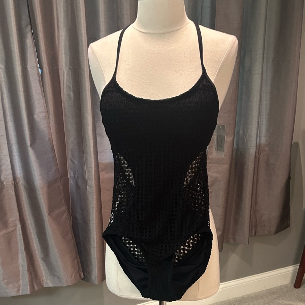 Xhilaration Black Mesh One Piece Swimsuit NEW